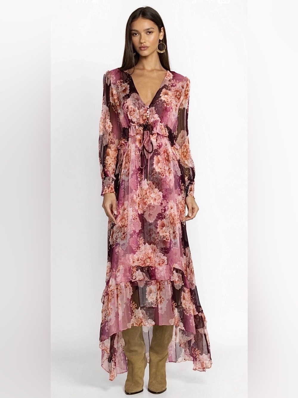 NEW NWOT $445 WOMENS MEDIUM (bust 42”) JOHNNY WAS CARINA MAXI DRESS SILK FLORAL